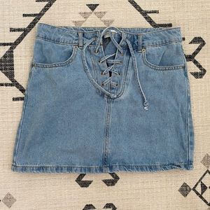 Forever 21 Lace Up Denim Mini Skirt